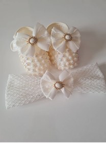 Resim onlinebaby Kız Bebek Incili Patik Bandana Set Ekru 0-6 Ay 