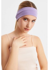 Resim Kadın %100 Pamuklu Penye, Kaymaz, Terletmez, Ultra Hafif, Spor Saç Bandı Bandana - Tek Ebat / Lila Lila 