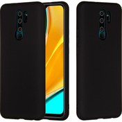 Resim Xiaomi Redmi 9 Saf Renkli Sıvı Silikon Şok Geçirmez Tam Kaplama Koruyucu Kasa Siyah İçin 