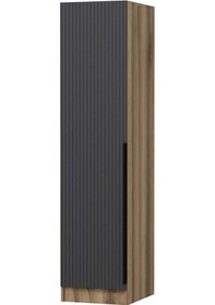 Resim Minar Kale 1 Kapaklı Raflı Dolap Dore - Antrasit Çizgili Mebran 190cm 