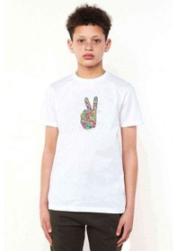 Resim Tshirthane Cool Colorful Groovy Peace Sign And Baskılı Unisex Çocuk Beyaz T 