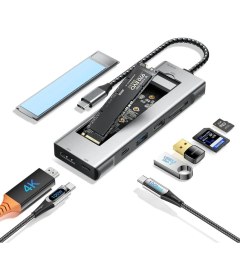 Resim Desfree 8-In-1 Usb-C Hub M.2 Nvme/sata SSD Muhafaza Disk Kutusu 10GBPS, 4K Hdmı, PD100W 