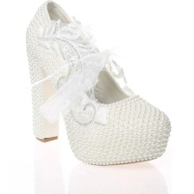 Resim Kadın Moda Beyaz Sedef Inci Taş Işlemeli Gelin Ayakkabı Topuklu Düğün Nişan Gece Abiye Ayakkabısı 