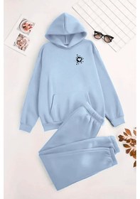 Resim Unisex Kapüşonlu Bebemavi Eşofman Takımı Damla Kalp Baskılı- Kışlık Şardonlu Kumaş Bebemavi 