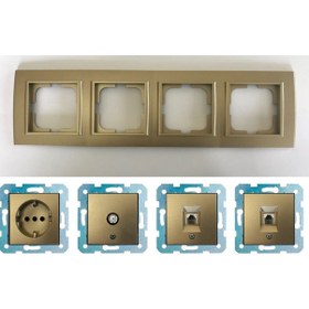 Resim Ovivo Mina Titanyum Dörtlü - Tv - Nümeris (Telefon) - Data Cat 6 Internet- Topraklı Priz 