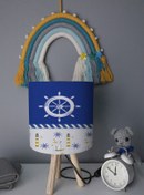 Resim BelezaHome Mavi Beyaz Gemi Dümen Deniz Feneri Dekoratif Çocuk Odası Abajur 