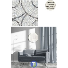 Resim Technojet 1Adet Kendinden Yapışkanlı Modern Tasarımlı Mutfak Banyo Zemin Duvar Kaplama Pvc Karo 30CM×30CM 