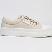 Resim Benetton Kanvas Bağcıklı Kadın Günlük Spor Ayakkabı Bej Sneaker 