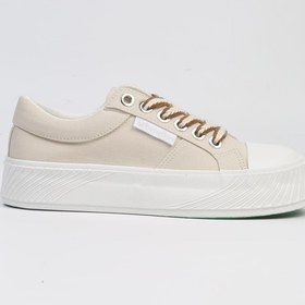 Resim Benetton Kanvas Bağcıklı Kadın Günlük Spor Ayakkabı Bej Sneaker 