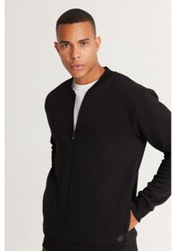 Resim AC&Co / Altınyıldız Classics Erkek Sıyah Standart Fit Normal Kesim İçi Polarlı Kolej Yaka Pamuklu Sweatshirt Siyah 