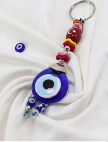 Resim Renkli Minik Halkalı Ay Yıldız El Yapımı Cam Nazar Boncuklu Anaht 