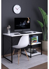 Resim Atlas 120 Cm Raflı Çalışma Masası Bilgisayar Masası Ofis Ders Masası Beyaz 
