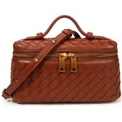 Resim Xiyyadms Kumaş Örgü Desenli Pu Deri El Çantası - Tek Omuzlu/üçgen Çantası, Kahverengi, 3 Kullanim Sekli, Günlük Taşıma 