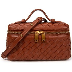 Resim Xiyyadms Kumaş Örgü Desenli Pu Deri El Çantası - Tek Omuzlu/üçgen Çantası, Kahverengi, 3 Kullanim Sekli, Günlük Taşıma 