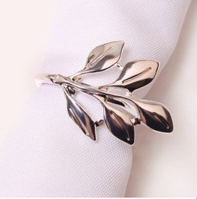 Resim Galvanik Yaprak Şekli Peçete Toka Düğün Otel Peçete Yüzük Gümüş 