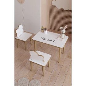 Resim Yüceer Home Çocuk Aktivite Masa ve Çift Sandalye Yaz Sil Oyun Etkinlik Çalışma Masası Montessori 1 Masa 2 Sandalye 
