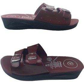 Resim Polex Kadın Bordo Çift Tokalı Ortopedik Taban Günlük Şık Terlik Bordo 