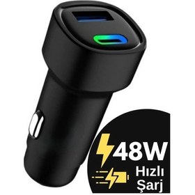 Resim 48w Pd Araç İçi Çakmaklık Hızlı Şarj Aleti Type-c Usb Rgb Işık Araç Şarj Başlığı 