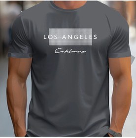 Resim Snapbuyerkek Los Angeles Grafik Baskılı Slim Fit Spor Tişörtmavi Mavi 