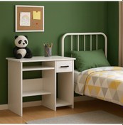 Resim Çekmeceli Bilgisayar Masası Çalışma Masası Beyaz 105cm Demonte Beyaz 