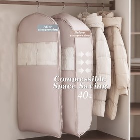 Resim 1 Paket Şeffaf Pencere ile Sıkıştırılabilir Asılı Giysi Çantası - Takım Elbiseler, Ceketler ve Montlar için Yer Tasarruflu Depolama, Beyaz, ≥3.2 Küp Ayak Kapasitesi, ≥68.58 cm Yükseklik, Dolap Düzeni için İdeal, Gardırop Organizatörü | Şeffaf Pencere Tasarımı | Fermuar Kapatma, Giysi Organizatörü Depolama 