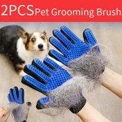 Resim 2 adet 2'si 1 arada Pet Grooming Eldiven Fırçası - Köpekler ve Kediler için Kürk ve Saç Temizleme Eldiveni, Masaj ve Tüy Dökme Faydaları ile 