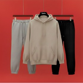 Resim Syndra Bej rengi Kapşonlu Sweatshirt - Gri Eşofman ve Siyah eşofman (3lü Takım) 