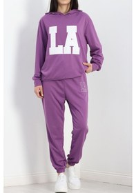 Resim Nakışlı İki İplik Eşofman Takımı Mor 