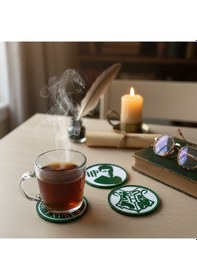 Resim Harry Potter Tutkunlarına Özel 3d Bardak Altlığı - Sihir Dünyası Masa Aksesuarı - Yeşil Beyaz Beyaz - Yeşil 