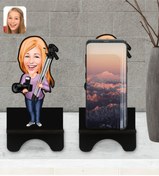 Resim Bk Gift Kişiye Özel Kadın Fotoğrafçı Karikatürlü Ahşap Biblo Telefon Standı-1 