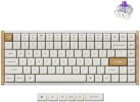 Resim Keychron K2 HE RGB Manyetik Switch 2.4 GHz Kablosuz İngilizce Ahşap Kenarlı Beyaz Klavye 