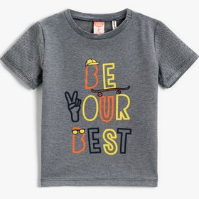 Resim Erkek Bebek Slogan Baskılı Kısa Kollu Tişört 