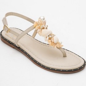 Resim Luvishoes Luvi Shoes Joe Bej Deniz Kabuklu Hakiki Deri Parmak Arası Kadın Sandalet Bej 