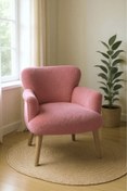 Resim Azra Mobilya Modern Pudra Pembe Teddy Kumaş Rahat Berjer Tekli Koltuk – Yumuşak Dokulu, Ahşap Ayaklı 