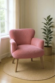 Resim Azra Mobilya Modern Pudra Pembe Teddy Kumaş Rahat Berjer Tekli Koltuk – Yumuşak Dokulu, Ahşap Ayaklı 