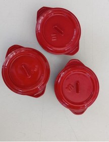 Resim Sürel Döküm 12 Cm 3 Lü Yuvarlak Set Güveç Tencere Kırmızı 