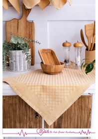 Resim 2 Adet 40x60 Dama Desen Mutfak Havlusu, Sunum Havlusu, Dekoratif Havlu Sarı 