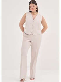 Resim Keten Düz Kesim Klasik Pantolon-1764-taş Taş 