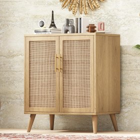 Resim Rattan (Jüt Kumaş) Kapaklı Çok Amaçlı Dolap – %100 Mdf, Şık ve Dayanıklı, 75 cm Genişlik, Mutfak – Salon – Antre Kullanımına Uygun 
