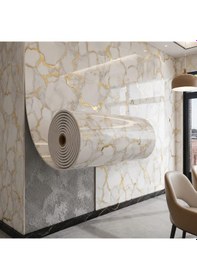 Resim 60cm X 3 Metre Tek Parça Yapışkanlı Rulo Gold Duvar Paneli Kağıdı Silinebilir Salon Ofis Tx-077 Altın 