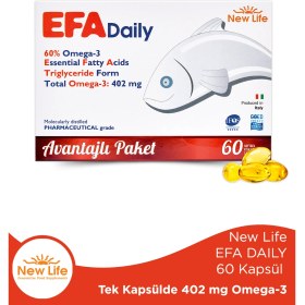 Resim New Life Efa Daily 60 Kapsül Balık Yağı İçerikli Omega 3 Takviyesi Avantajlı Paket 
