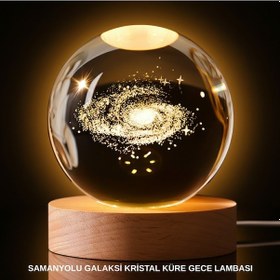 Resim 3d Samanyolu Galaksi Kristal Küre Usb Led Işıklı Ahşap Standlı Gece Lambası 