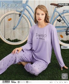 Resim Pijamoni Kadın Milan Bisiklet Yaka Uzun Kol İnce Pijama Takımı 7600/30 - 1 Adet Lila 