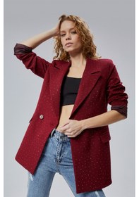 Resim Kadın Regular Dokuma Astarlı Taş Detaylı Blazer Ceket Siyah 