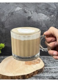 Resim 6 Lı Cam Boncuk Kulplu Bardak Kupa Çay Kahve Meşrubat Bardağı 325 