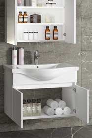 Resim ÖZCEDEN Yıldız 80 cm Beyaz MDF Seramik Lavabolu Asma Banyo Alt Dolabı 