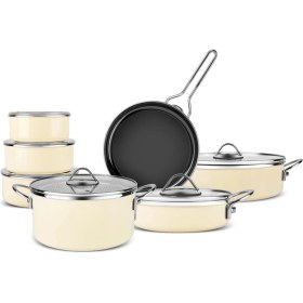 Resim Karaca Erva 14 Parça İndüksiyon Tabanlı Emaye Çeyiz Seti Krem 