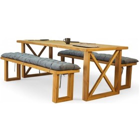 Resim Neiwel Niel Doğal Ahşap Banklı Toplantı Masasıı x 120 x 260 Açık Ceviz 