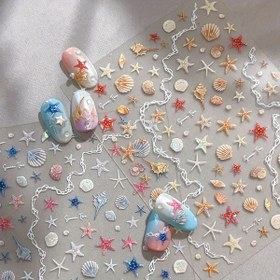 Resim Okyanus Simli Tırnak Çıkartmaları - Kabuk & Denizyıldızı Kendinden Yapışkanlı Dekorlar, Yarı Mat Plastik Tırnak Sanatı Süslemeleri, Canlı Deniz Temalı Tasarımlar (Tek Kullanımlık), Deniz Manikürü, Kabuk Motifleri, Yarı Parlak Yüzey, Manikür Aksesuarları, Güzellik Tutkunları İçin 