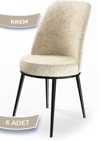 Resim Canisa Concept Dexa Serisi, Üst Kalite Yemek Odası Sandalyesi, Metal Siyah Iskeletli, 6 Adet Krem Sandalye 